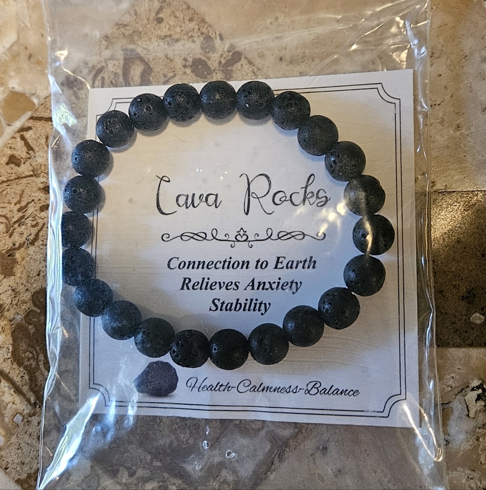 Lava Rock Bracelet Black Stone Elastic Stretch Genuine Natural Real Rocks